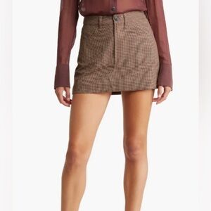 New Rag & Bone Itty Bitty Herringbone Brown Plaid Mini Skirt Size 12